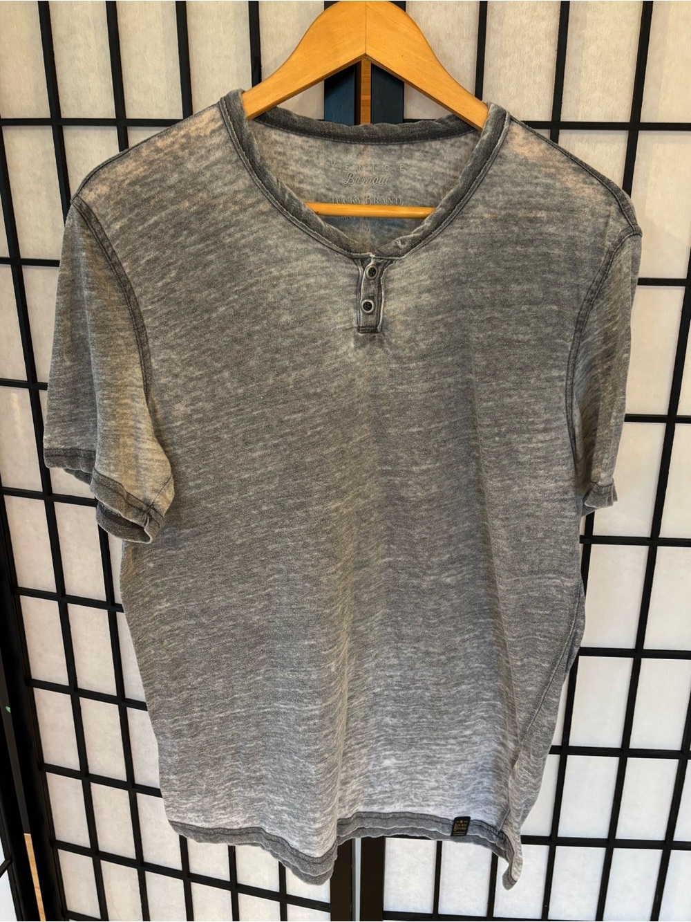 Lucky Brand Washed Gray Short-Sleeve Henley Tee
